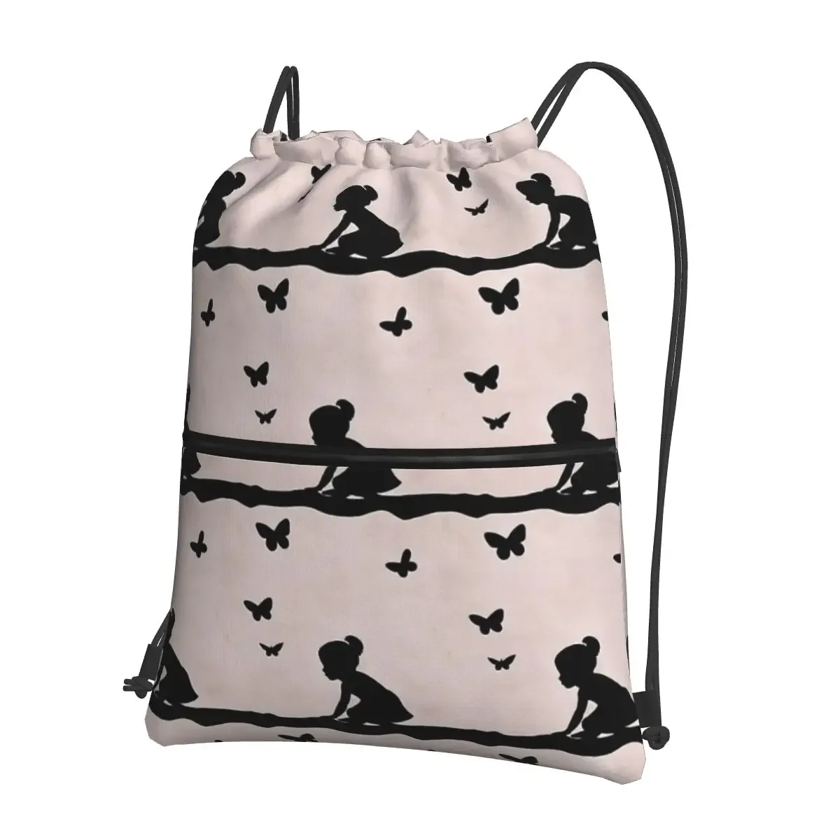 Little Girl And Butterflies - Enchanting Shadow Art Portable Backpacks Drawstring Bag Drawstring Bundle Pocket Storage Bags