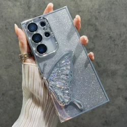 Bling Glitter Dreamy Butterfly Quicksand Phone Case For Samsung Galaxy S24 Ultra Plus Plating Lens Protection Shockproof Cover