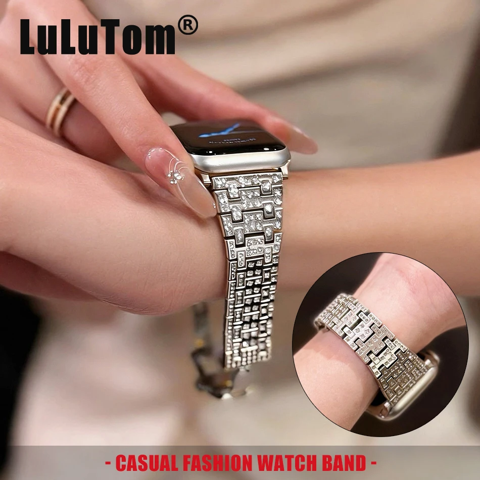 

Роскошный браслет-ремешок с бриллиантами для Apple Watch 11 10 9 8 7 6 5 4 SE Ultra, серия Iwatch, размеры 38 40 41 42 44 45 46 49 мм