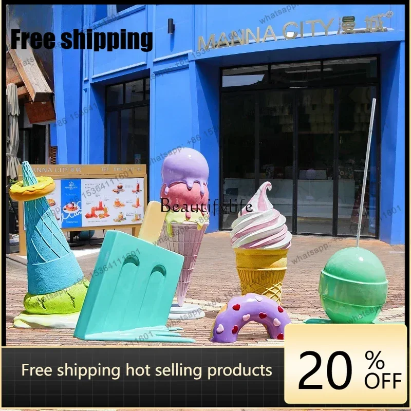 Factory Direct Shopping Mall Ice Cream Floor Large Decoration Milk Tea Shop Doorway Model Fiberglass Decoration