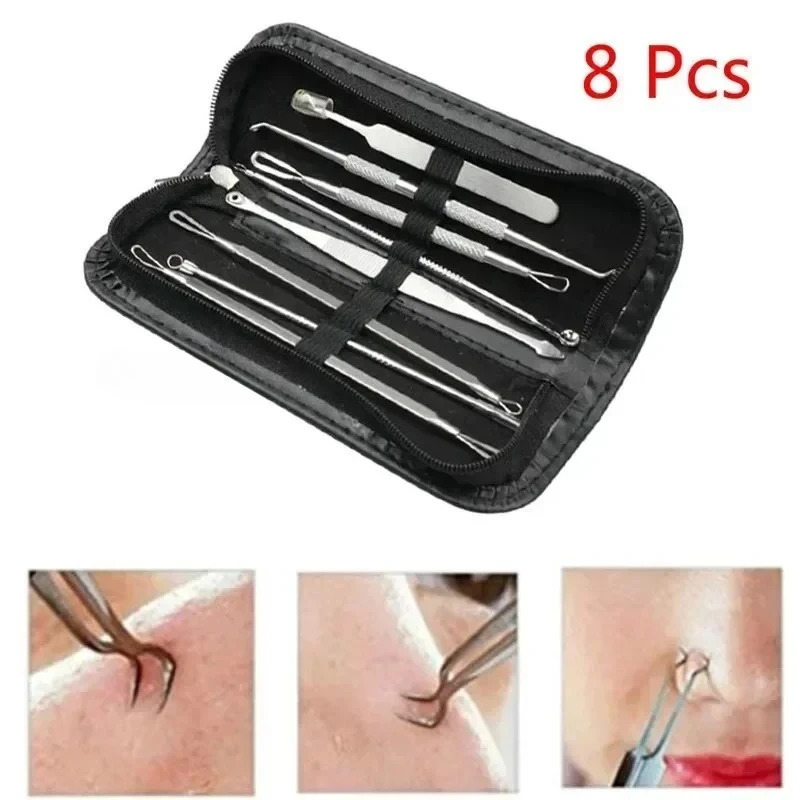 8 unids/set espinillas comedón acné espinillas herramienta para eliminar espinillas cuchara para el cuidado de la piel herramienta agujas limpiador de poros faciales