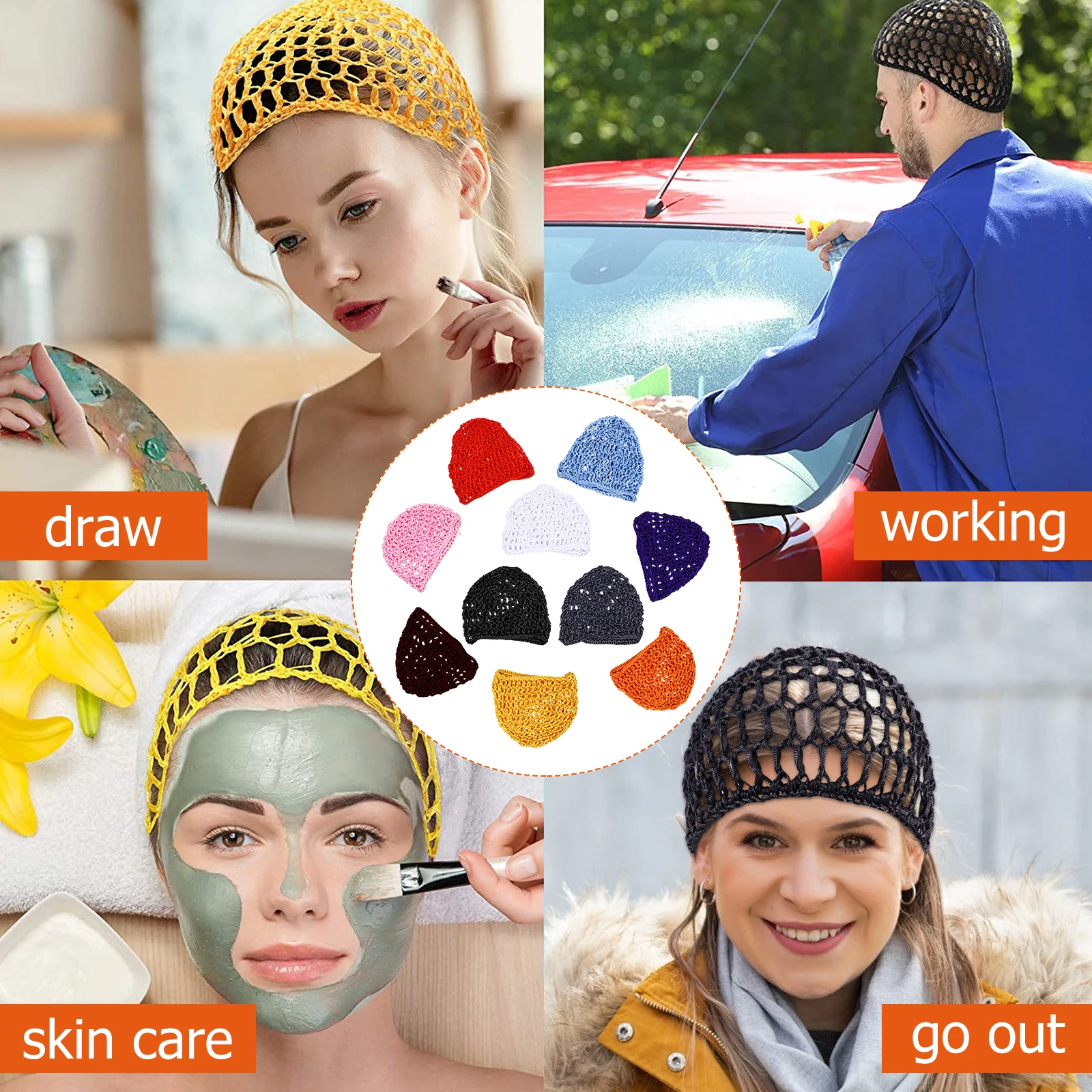 

10pcs Handmade Crochet Sleep Cap Lightweight Foldable Hairnet Snood For Women Travel Essential Mesh Net Hat Home Daily Use