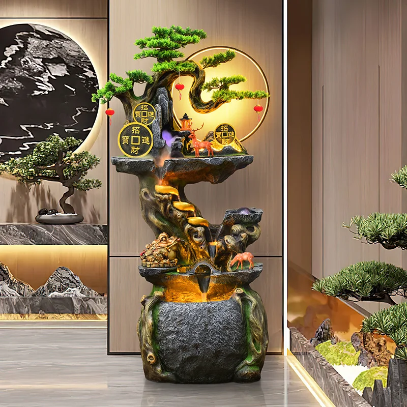 Chinese-style round resin water feature fountain, indoor and outdoor wealth generator, office floor, garden decoration