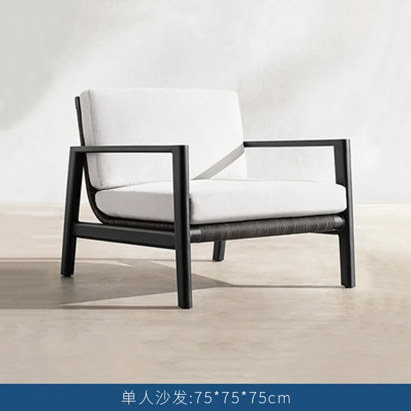 Outdoor high-end teak villa sofa hotel terrace casual rattan sofa chair, courtyard waterproof  metal sofa