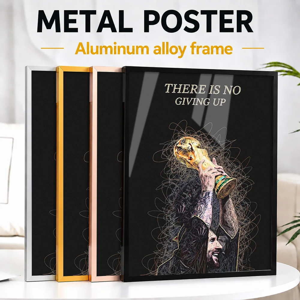Lionel Messi Framed Aluminum Metal Poster Personalized Scribble Drawing Wall Art For Sports Memorabilia Room, Soccer Fan Gift
