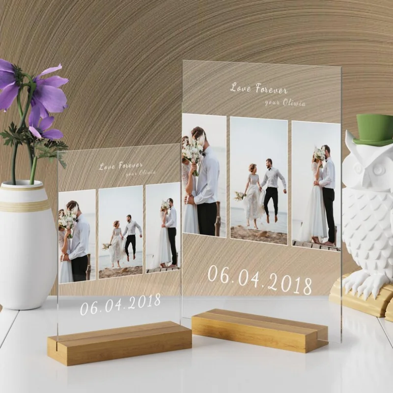 

Personalized 3 Photo Acrylic Custom Collage Couple Picture Board Home Decoration Family Plaque Stand Valentine's Day Friend Gift