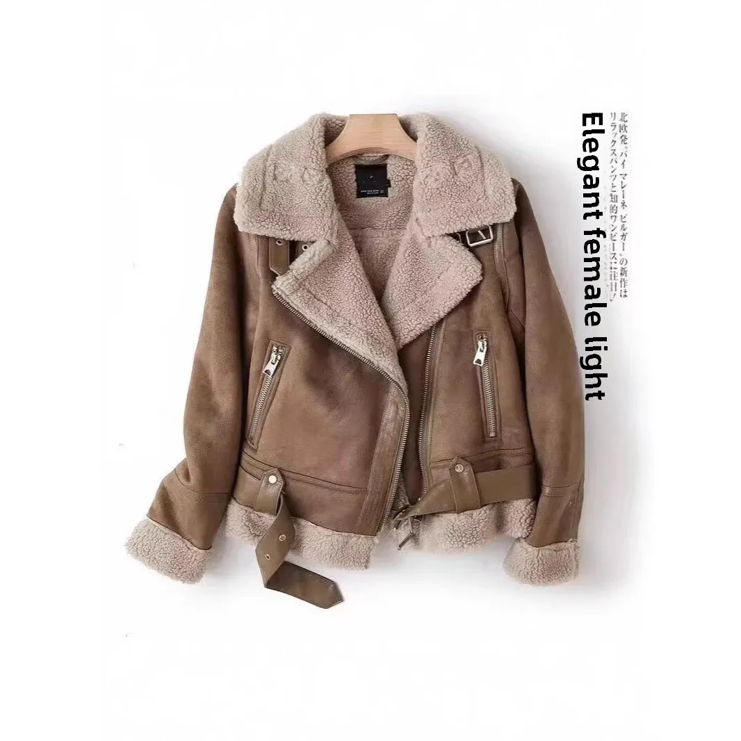 Amazon Cross-Border Novinka Podzimní/zimní semišová kožená bunda s fleecovou podšívkou a integrovaným límcem - náhled 3