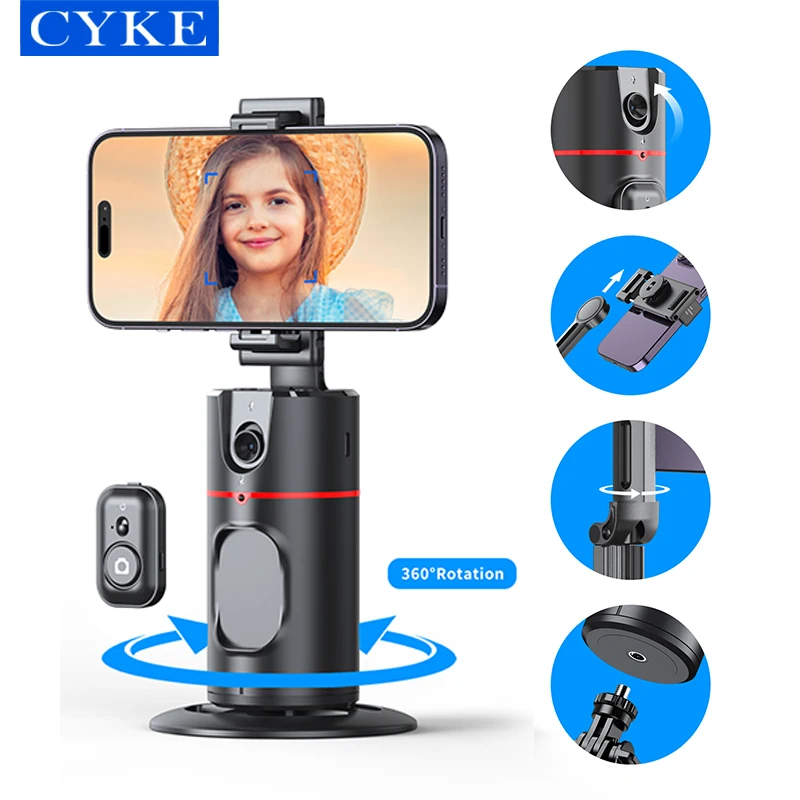 

CYKE Auto Face Tracking Tripod with Remote 360 Rotation Tracking Phone Holder Smart Phone Moving Tripod for Shooting Video P02