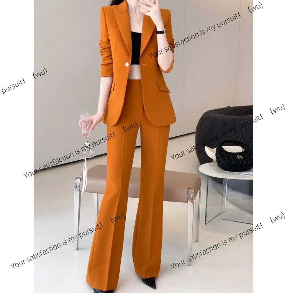 ZOCI-เสื้อเบลเซอร์ผู้หญิงสำหรับฤดูใบไม้ผลิและฤดูใบไม้ร่วง กางเกงสีส้ม ชุดสองชิ้นสำหรับใส่ทำงาน ชุดสูทลำลองสำหรับผู้หญิง แจ็คเก็ตและกางเกงสำหรับธุรกิจ