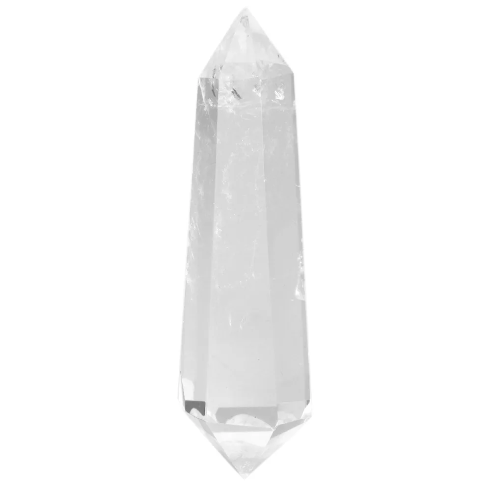 TUMBEELLUWA Natural Rock Quartz/Amethyst Double Terminated Wand,6 Facet Hexagonal Prism Crystal Point Figurine