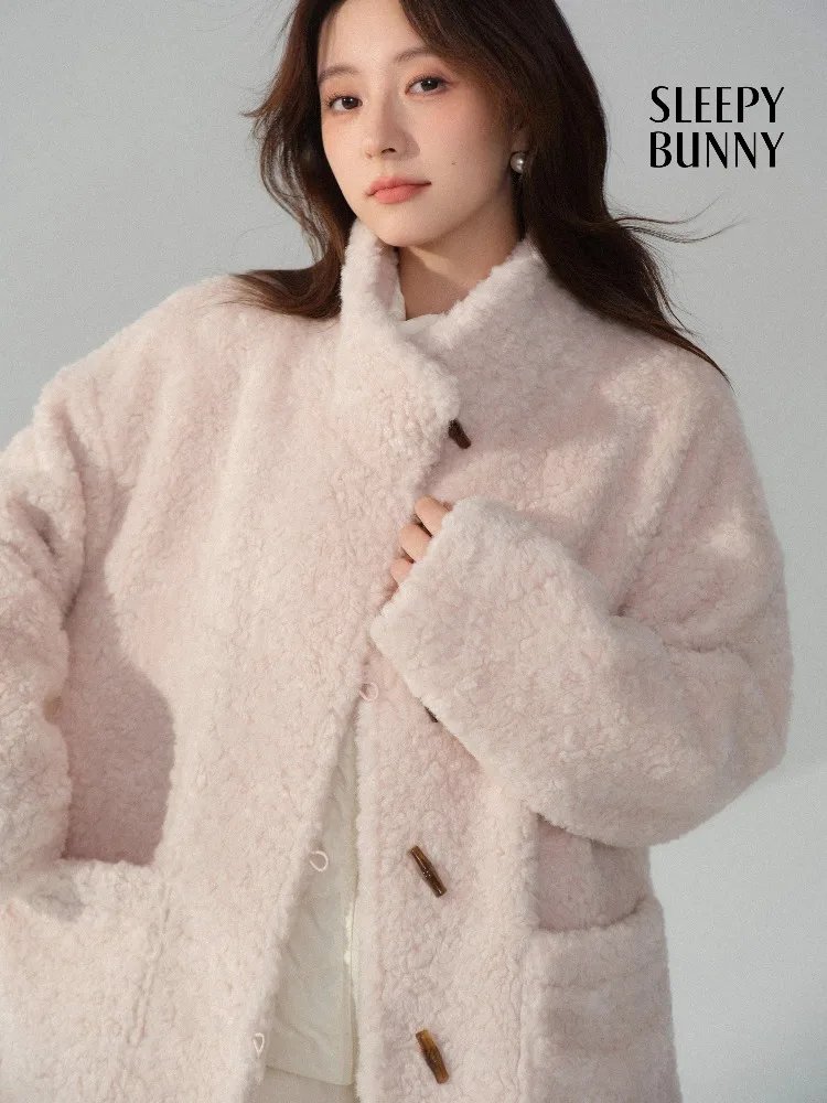 High Neck Plush Wool-Like Coat for Women Warm Thick Winter Jacket Soft Loose Fit Short Teddy Outerwear for Cozy Streetwear Style