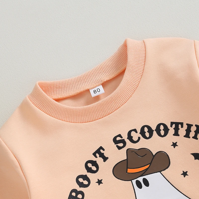 Toddler Halloween Sweatshirts for Baby Girls Long Sleeve Crew Neck Pullovers with Ghost and Letter Print Warm and Cozy