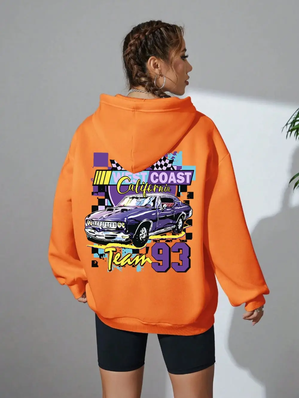 Casual Womans Hoodie California West Coast Muscle Car Prints Sweatshirt Loose Pocket Warm Fleece Pullover Autumn Female Clothing