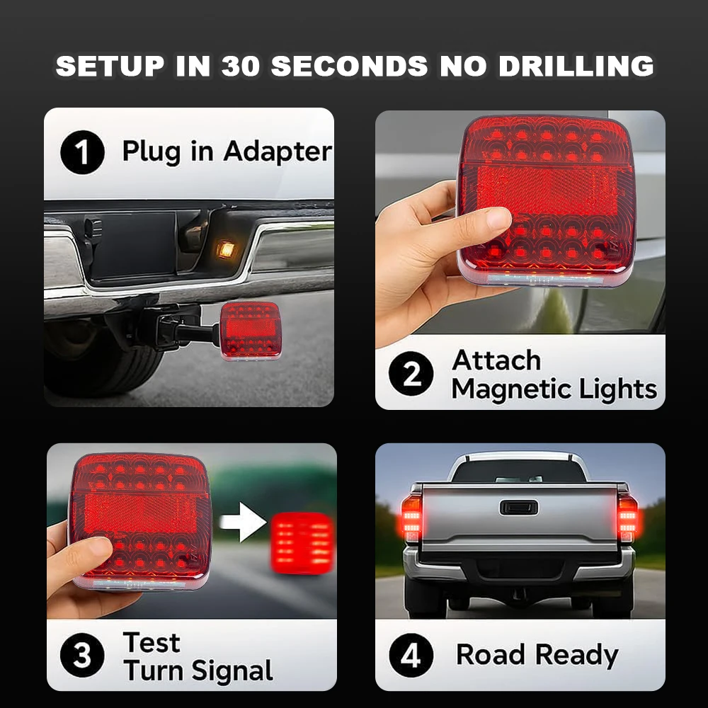 2 قطعة اللاسلكية المغناطيسي مصباح ليد خلفي مقطورة الضوء الخلفي إشارة تحذير الفرامل ضوء RV شاحنة تخييم #6