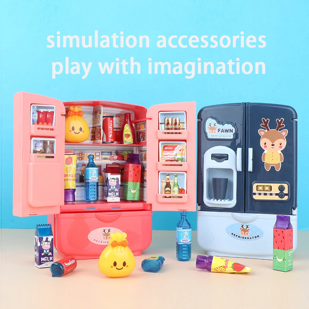 Mini Puppe Kühlschrank Möbel Küche Miniaturen Kühlschrank Rollenspiel Montessori Spielen Essen Spielzeug für Mädchen