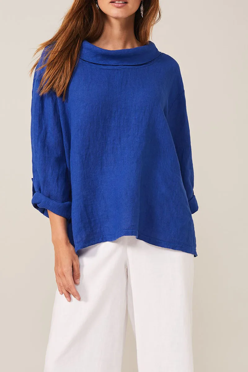 

Women's Plus Size Cotton Line Shirt Asymmetric Hem Minimalist Solid Casual Vintage Long Sleeve Autumn Fashion Blouse Shirts