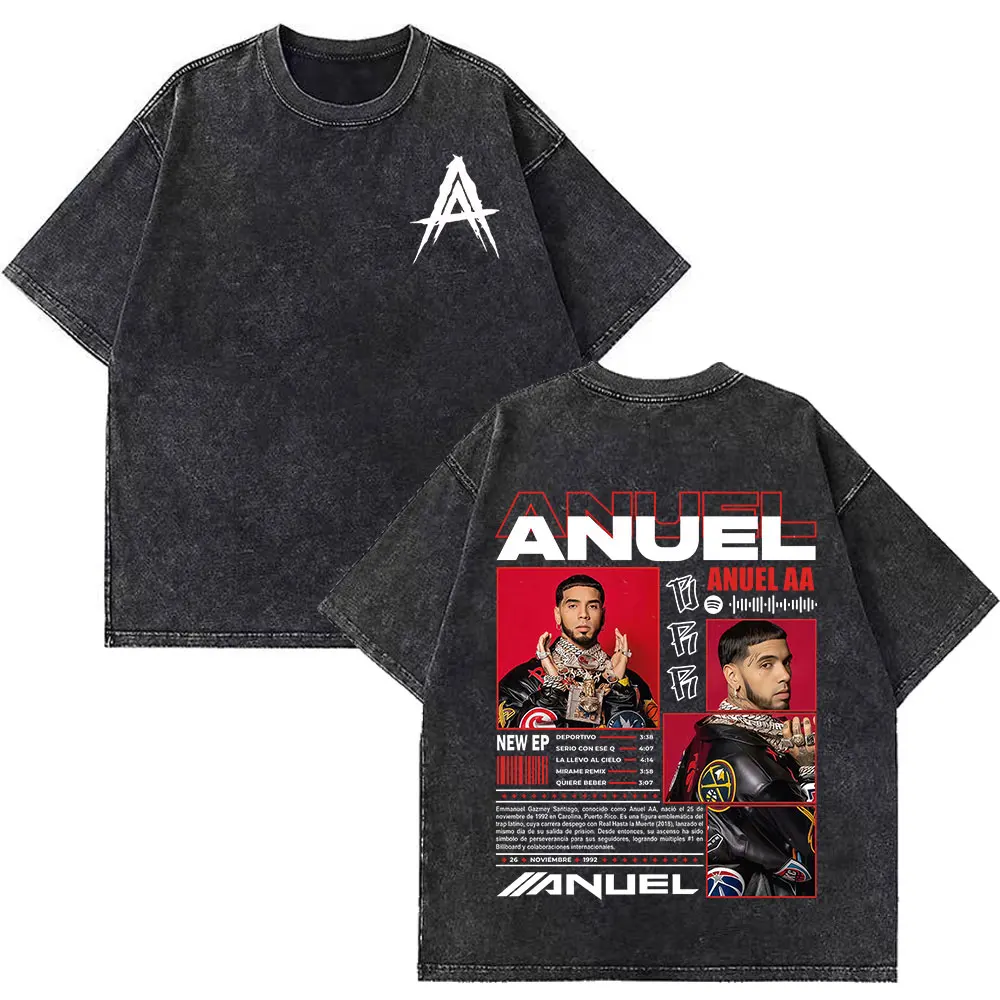 

Rapper Anuel AA Album 2025 Graphic Vintage Washed T Shirt Men Women Hip-hop Punk T-ShirtsSummer Cotton Harajuku Fashion T-shirts