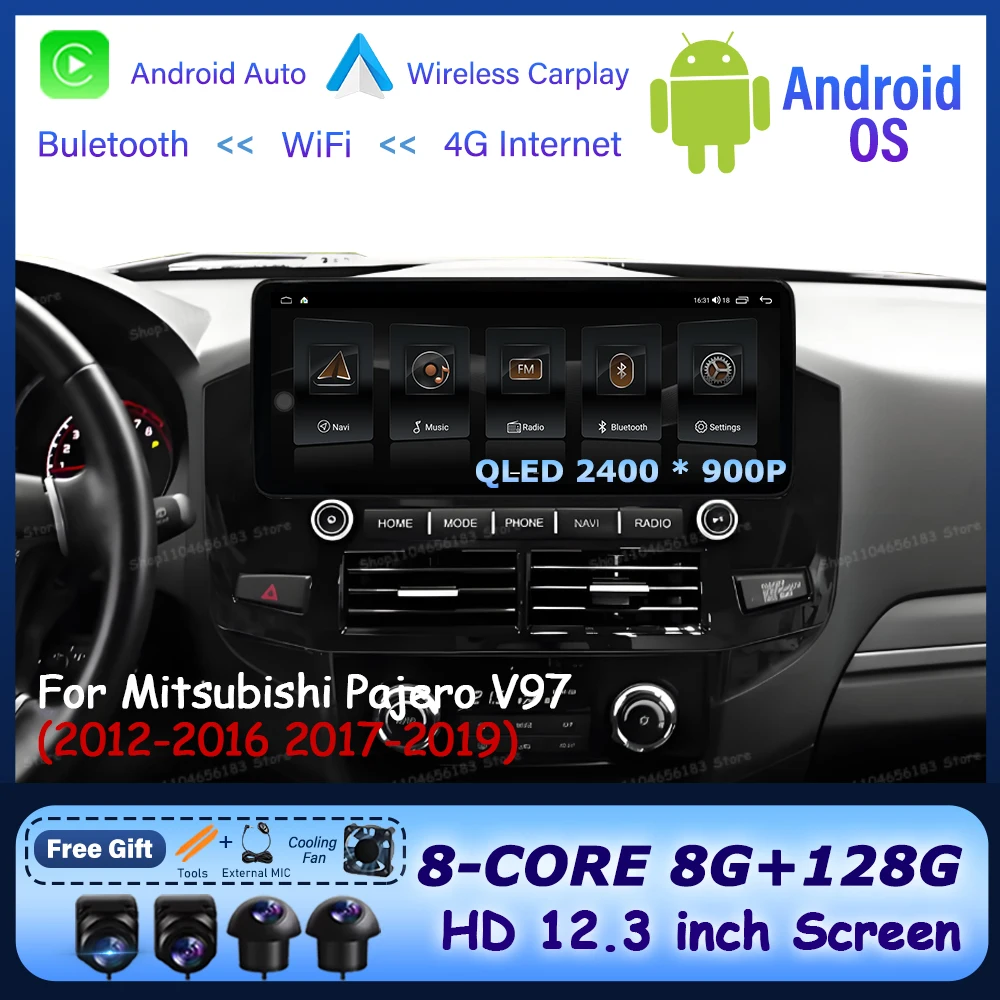 

for Mitsubishi Pajero V97 2012-2016 2017-2019 Android OS Carplay Car Multimedia Stereo Player GPS Navigation BT QLED 2400*900P