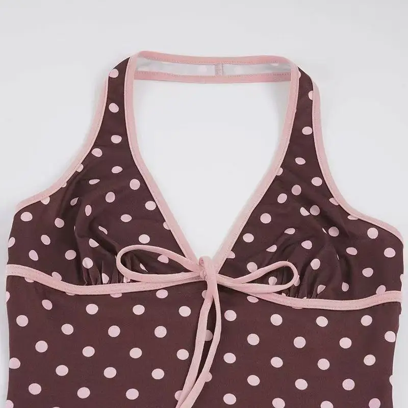 Womens Holiday Seaside Swim Sets 2-Piece Halter V-Neck Tie Strap Tankini Bodycon Contrast Waistband Beach Swimming Clothes photo review