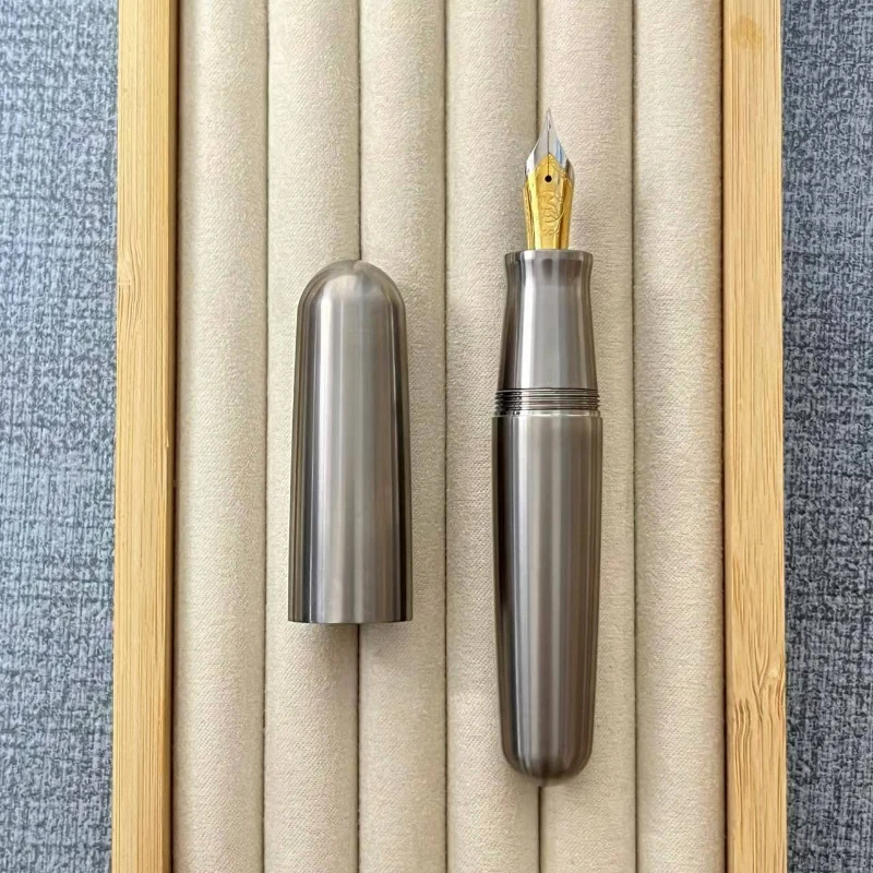 New Glossy Titanium Titanium Alloy Pocket Short Fountain Pen #8 Bock JIinhao F 0.5MM Nib, Mini Larg Size Stationery Supplies