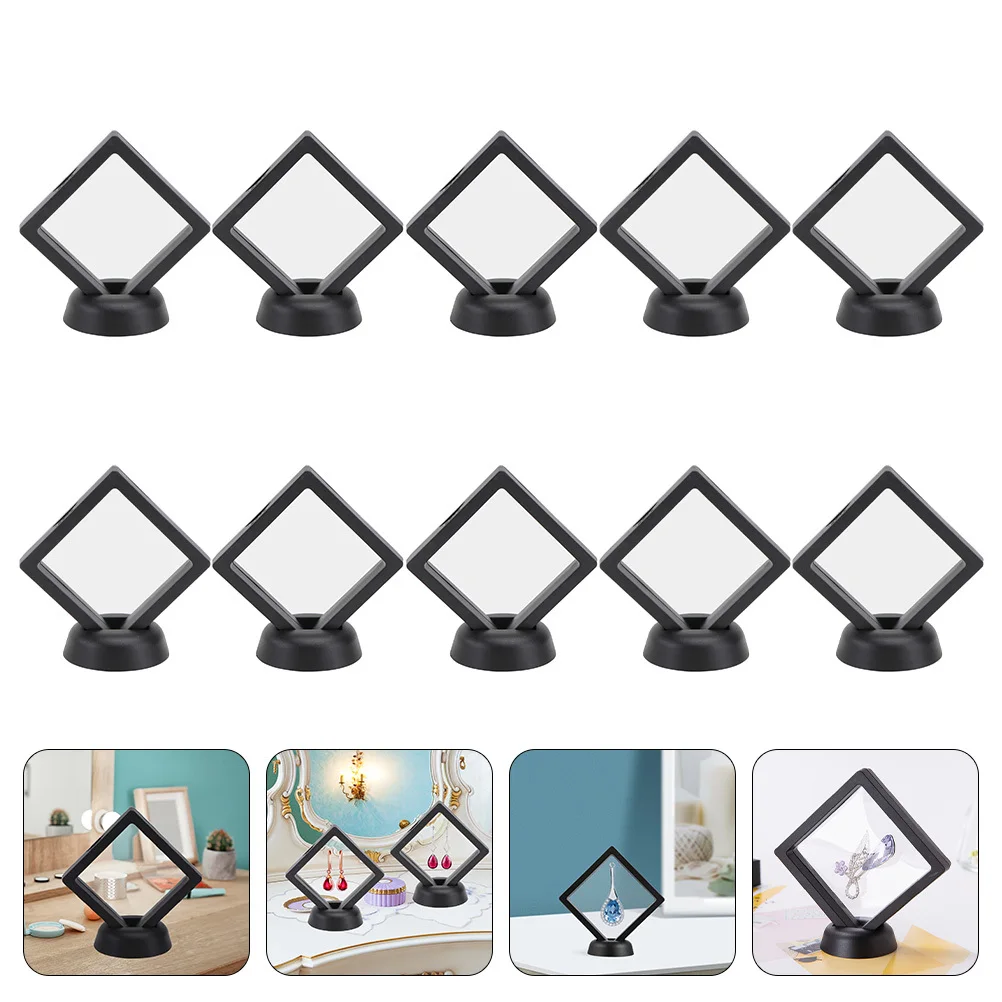 

10Pcs Ring Storage Rack Black Jewelry Display Stand Oxidation Proof Floating Frame Organizer Holder Shelf Ring Display Stand