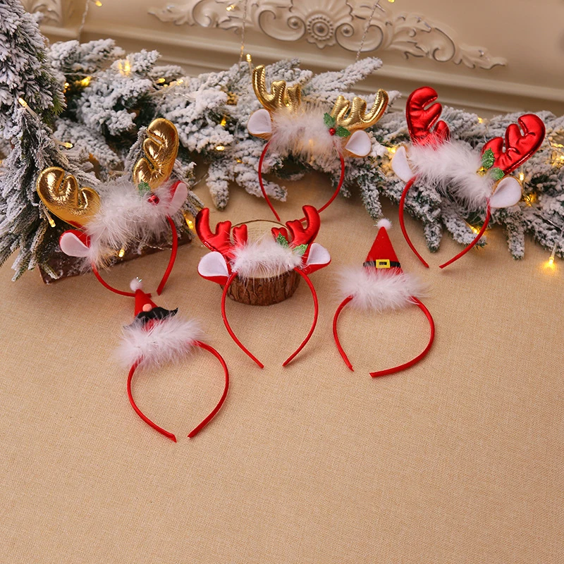 New Years Christmas Hair Hoop Xmas Elk Horn Bell Sequin Headband Merry Christmas Decoration Party Festival Supplies Kid Gifts