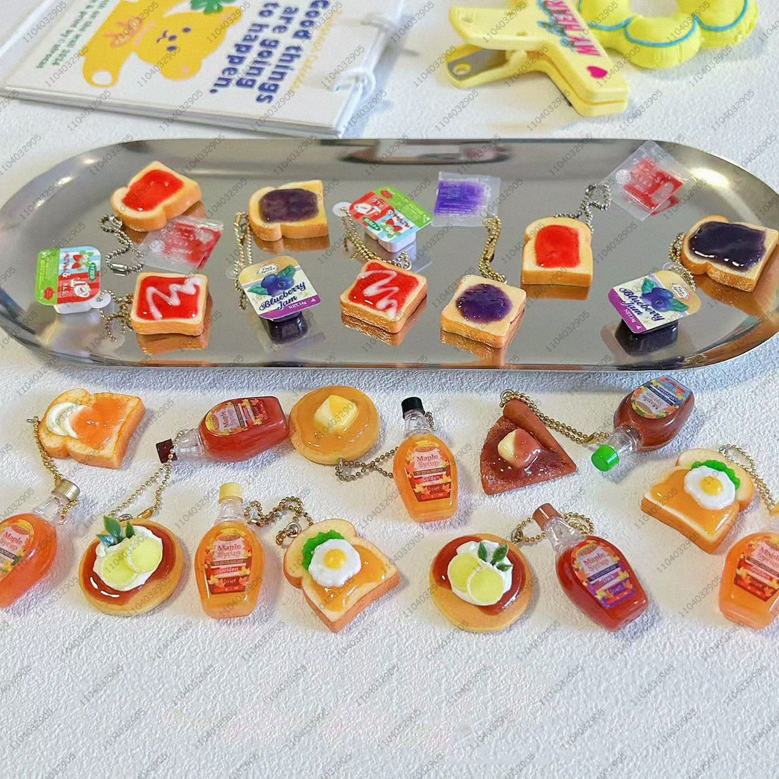 Japanese Capsule Toys Gashapon Maple Syrup Toast Bread & Jam Ketchup Miniature Food Toys Keychain Bag Charm Gifts