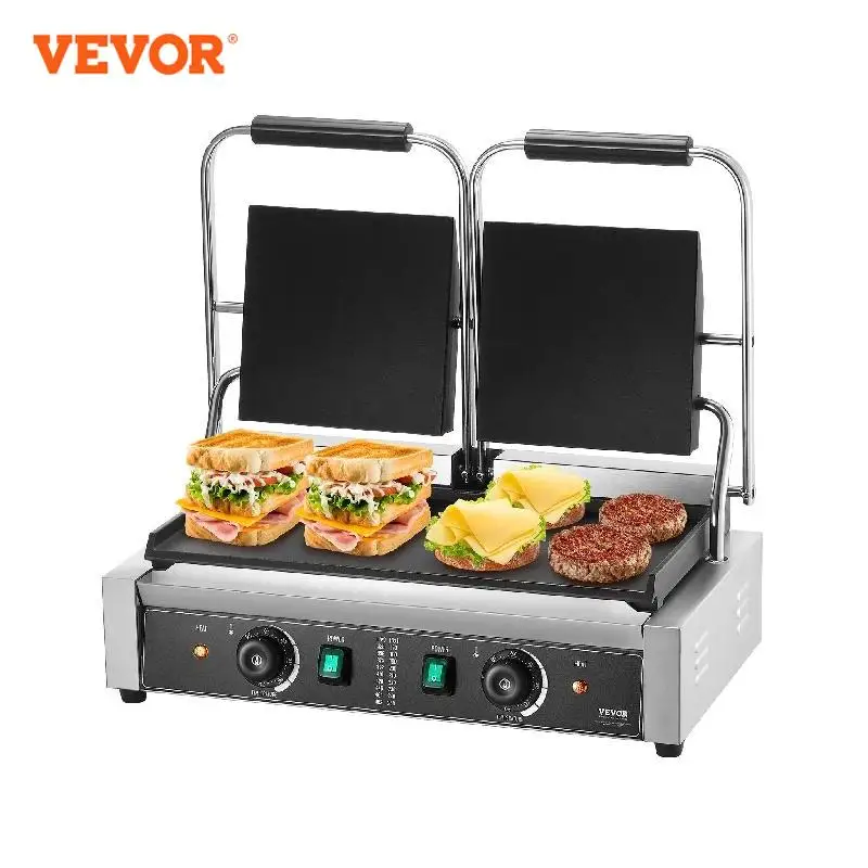 VEVOR Commercial Panini Grill 3600W Electric Panini Maker Stainless Steel Double Sandwich Press Panini Grill with Temp Control