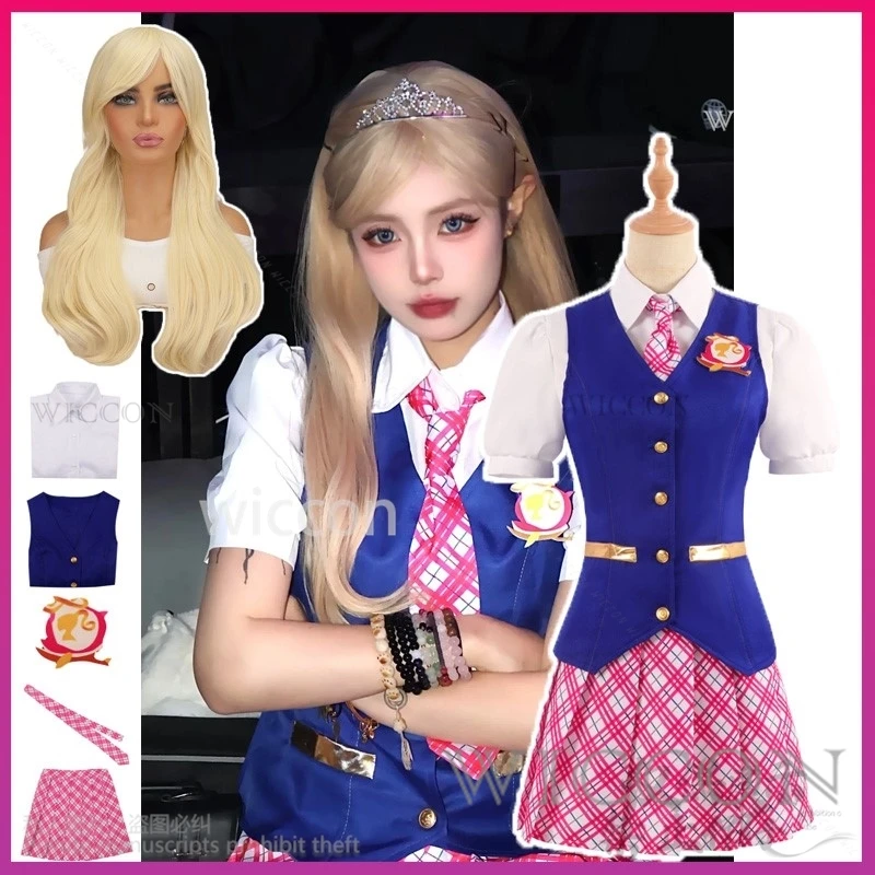 Anime film Barbieee Cosplay mundurek szkolny sukienka spódnica płaszcz Lolita garnitur peruka dla kobiet dziewczynki Halloween boże narodzenie dostosowane