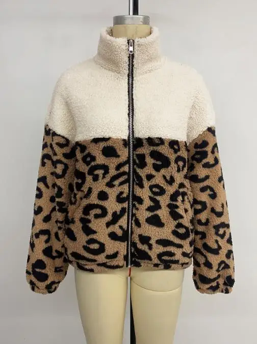 

Women's wool coat autumn/winter new long sleeved leopard print wool warm collar top 2025 autumn/winter new women's clothing