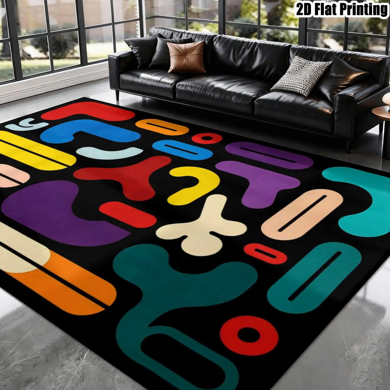 1Pc 2D Printed Carpet with Colorful Abstract Geometric Patterns Nordic, Instagram-Style, Modern Minimalist, European, Vintage Home Decor Floor Mats, Multi-Size, Machine Washable, Suitable for Entrance, Dining, Foyer, Bedroom, Living Room.