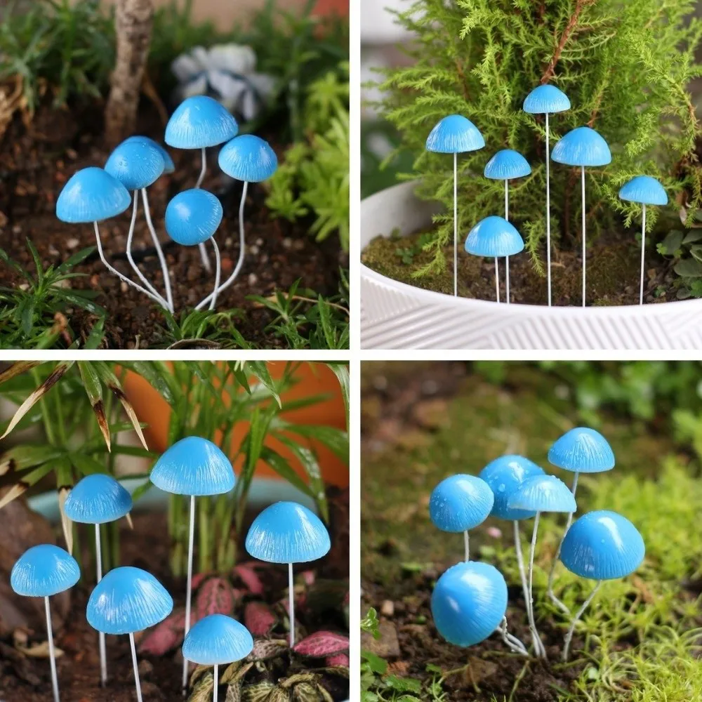 6PCS/SET Resin Simulated Mushroom Stakes Miniature Weatherproof Potted Plant Plugin Creative Mini Mushroom Ornament