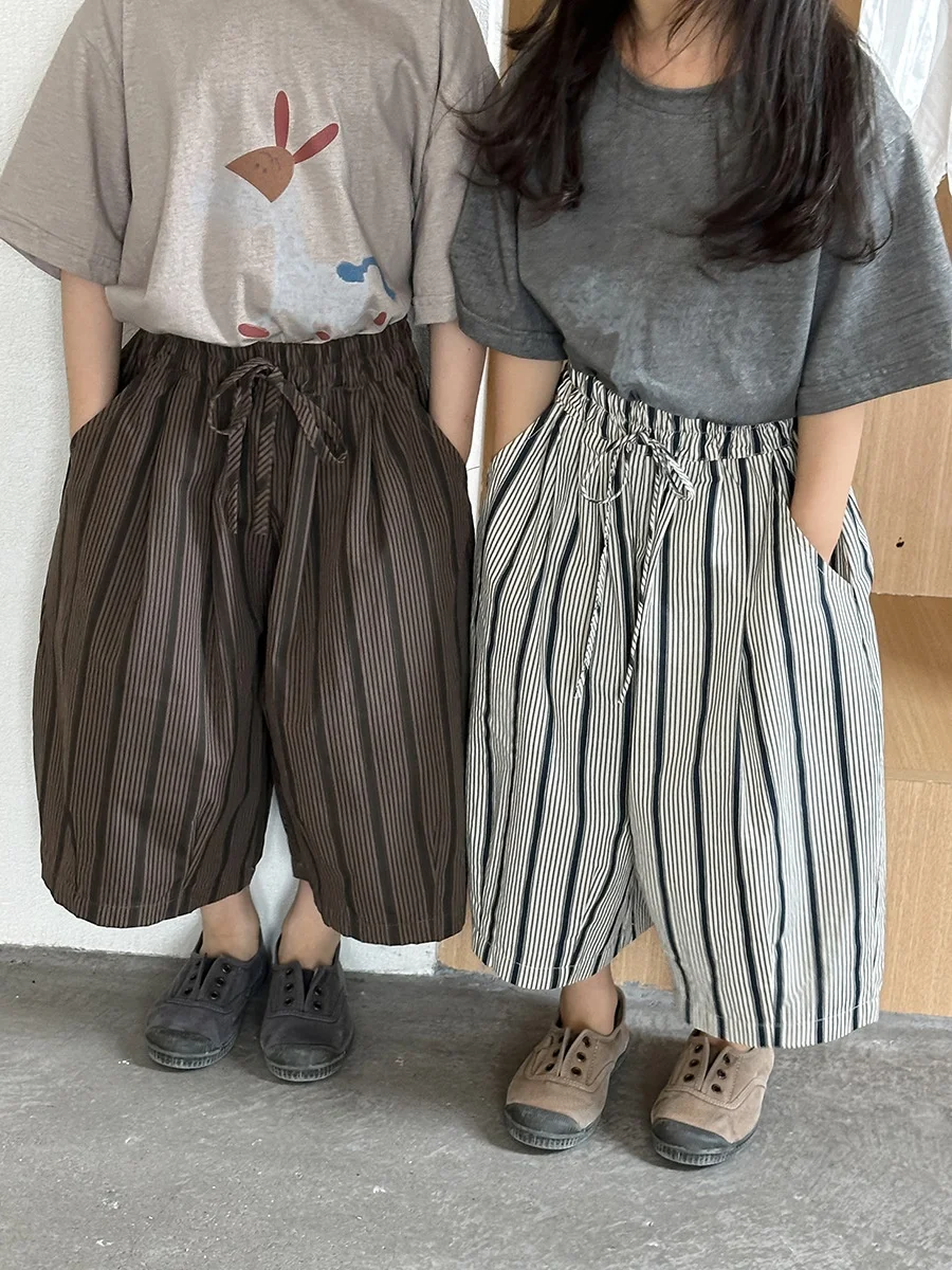 2026年夏新作-子供用コットンワイドレッグパンツ-男の子女の子兼用-綿00-フォレストシステム-七分丈パンツ-ミッドカーフパンツ