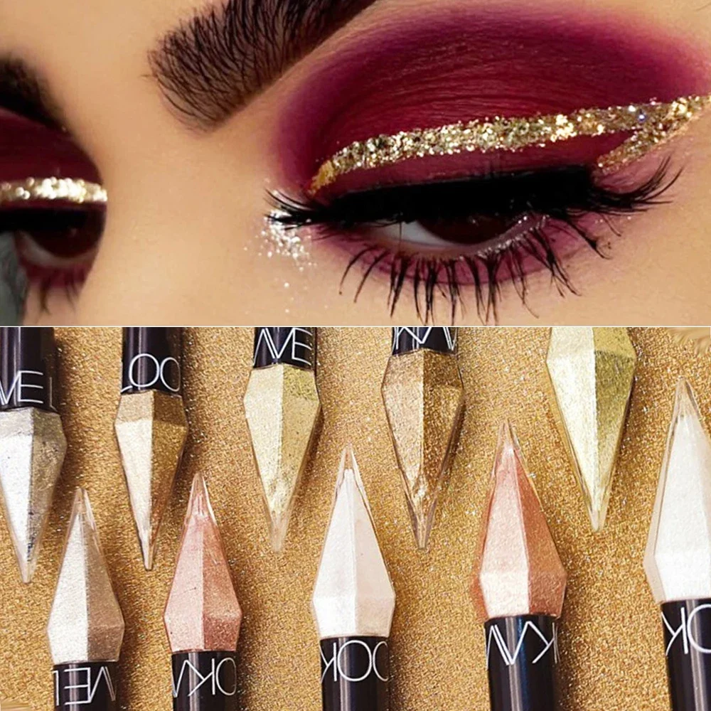 Diamentowy cień do powiek błyszczące eyelinery wodoodporne srebrne różowe złoto kolor brokatowe cekiny Eyeliner cień do powiek makijaż kosmetyki damskie