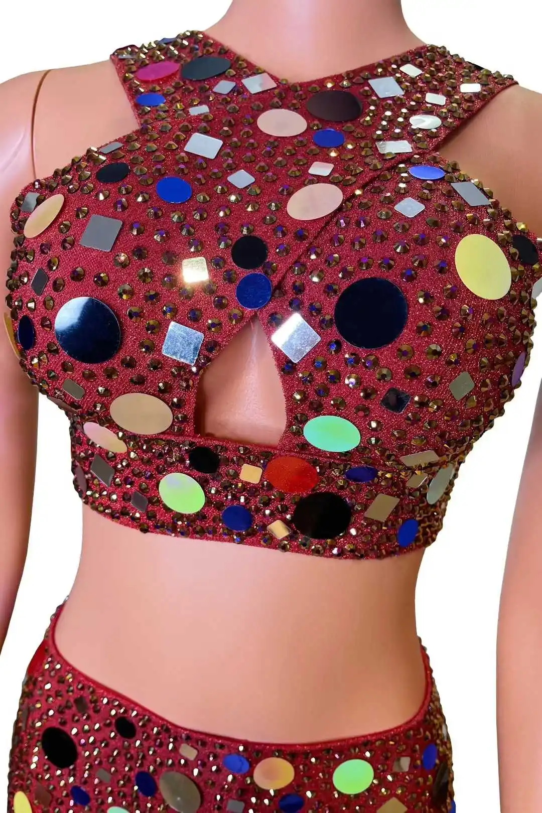 2 Pcs Set Women Outfits Sequin Stretch Singer Dancer Costumes