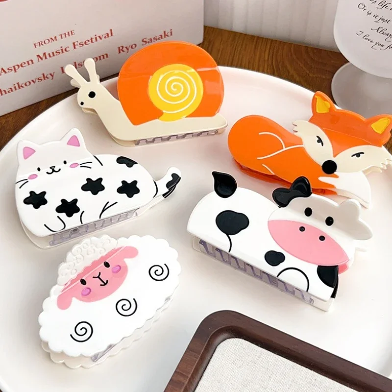 

DS 9.6CM Large Cartoon Kitten Fox Hair Claw Acetate Claw Clips Animal Series Crab Hair Clips Hair Accessories for Women Girls
