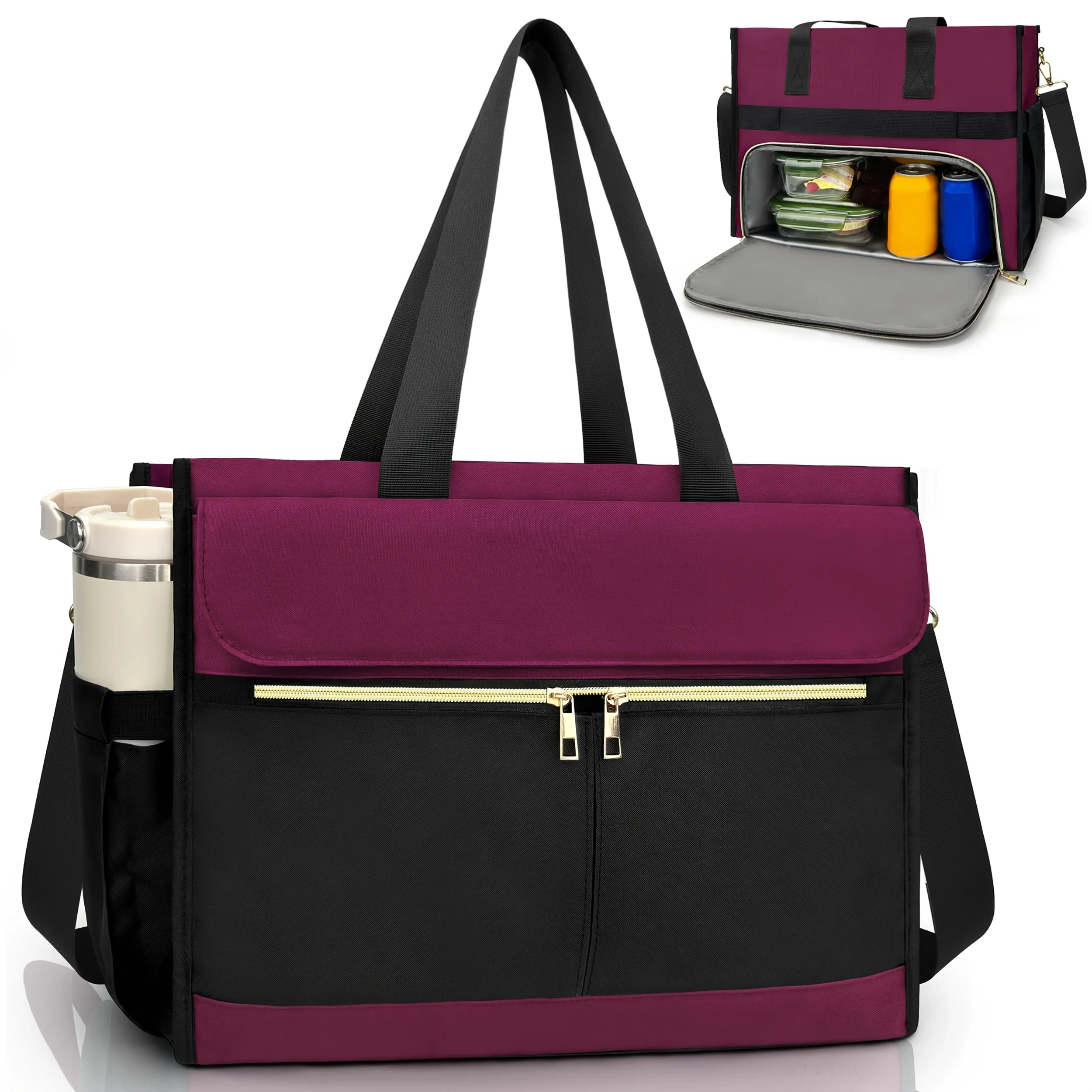 Oxford Lunch Bag for Women, Laptop Compartment, Large Insulated Tote Bag with Side Pockets for Nurses Teachers Outdoor Activitie view 4