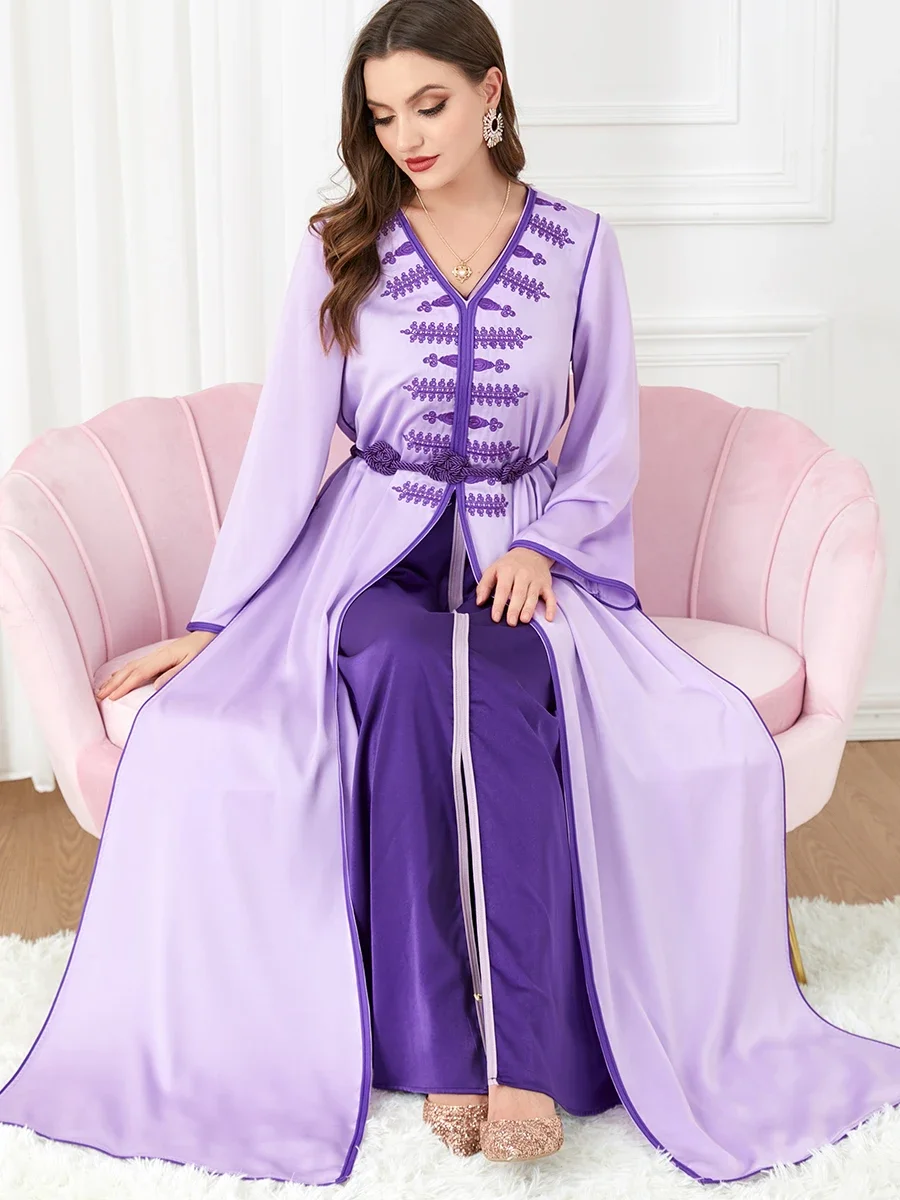 Eid Morocco Party Dress Muslim Women Abaya Dress 2 Piece Set Prayer Caftan Dubai Turkey Longue Vestidos Largo Ramadan Jalabiya