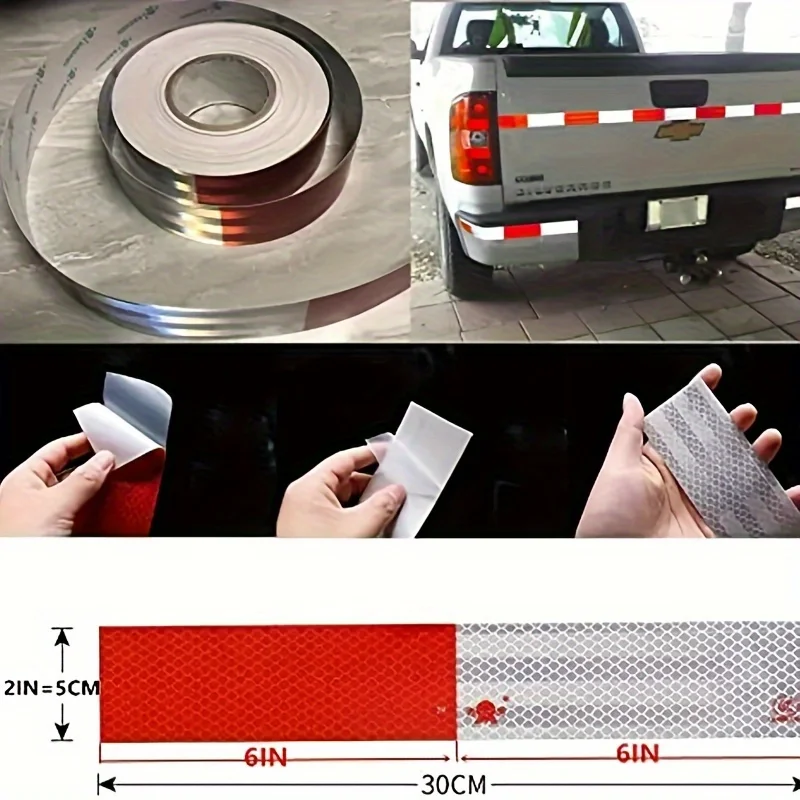 1pc Reflective Safety Tape DOT-C2 Waterproof Red And White Adhesive Conspicuity Tape For Trailer, Outdoor, Cars, Trucks