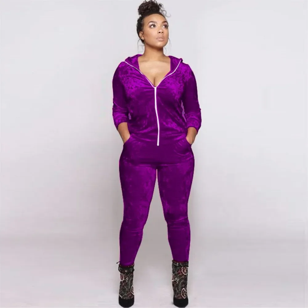 CPSYMYM Jesienno-Zimowy Nowy Zestaw Damski: Aksamitna Bluza z Kapturem na Zamek, Modne Dopasowane Spodnie Sportowe do Biegania, Komplet 2-częściowy Fema