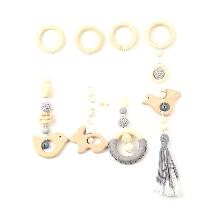 

4 шт. Детский тренажерный тренажерный зал подвески для новорожденных коляска Странная погремушка деревянные кольцевые бусинки