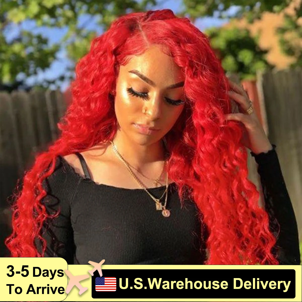 Red Deep Wave Lace Front Wig Human Hair Remy Pre Plucked Lace Front Wig 13X4 Lace Frontal Human Hair Wigs For Black Women