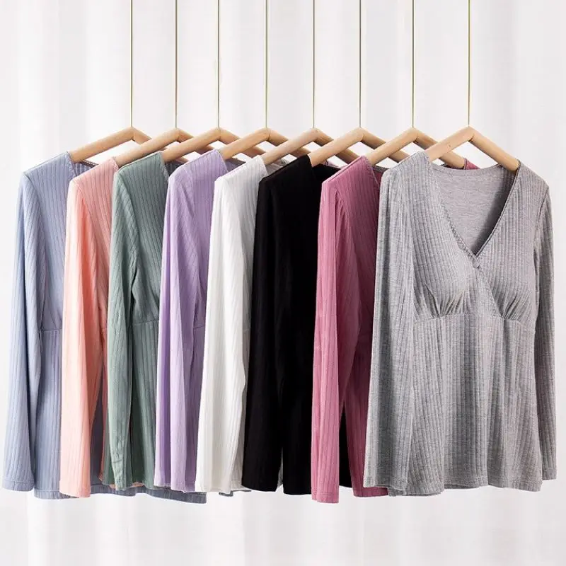 12 Kleuren Herfstpyjama 'S Voor Zwangere Vrouwen Strepen Katoenen Zwangerschapskleding Met Lange Mouwen Verpleegkleding Dames Homewear