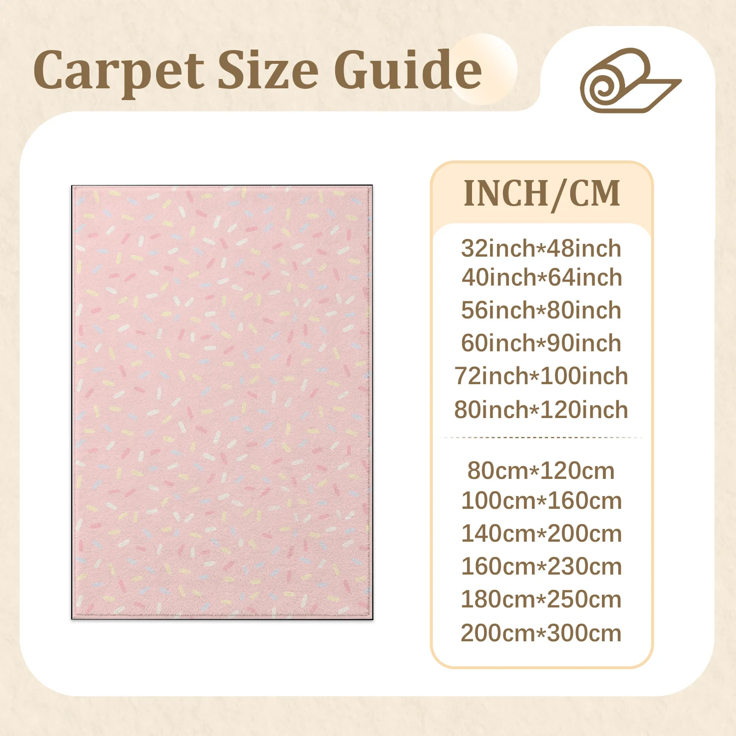 Large Indoor Area Rug, Soft Velvet Low Pile Rug with Non-Slip Dotted Backing, Machine Washable Pastel Pink Confetti Sprinkle Accent Rug for Living Room, Bedroom, Playroom