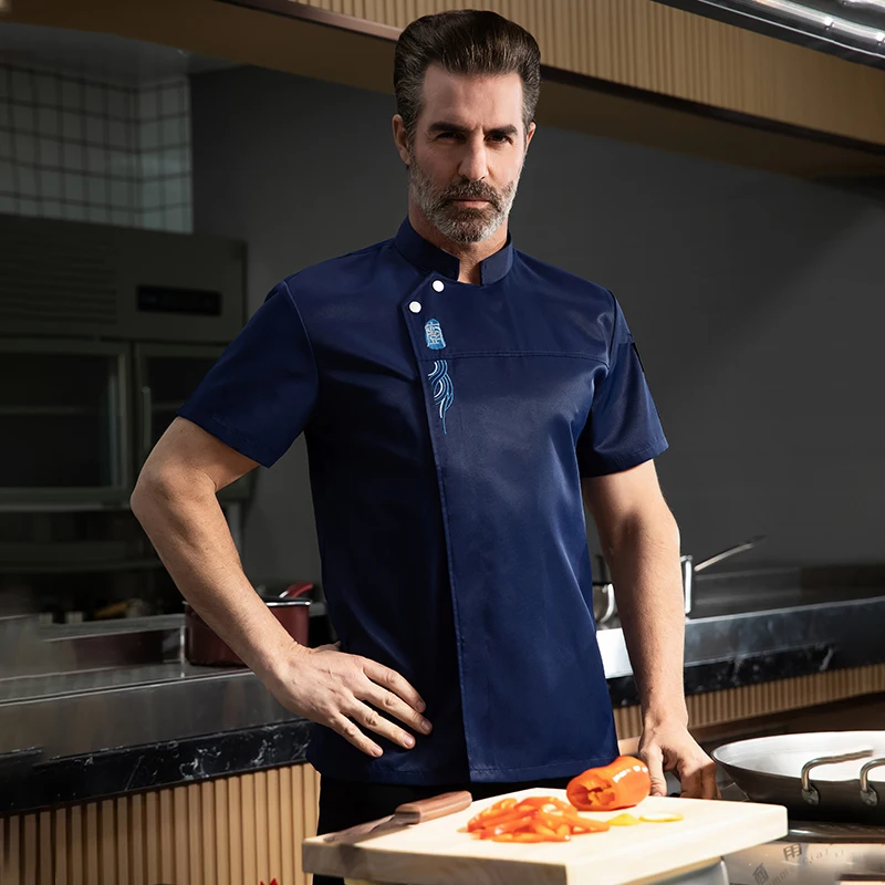 بدلة الشيف الموحدة ملابس تقديم الطعام سترة الطبخ قبعة الطبخ للصيف فندق رئيس كوك معطف مطعم المطبخ بيكر قميص العمل #3