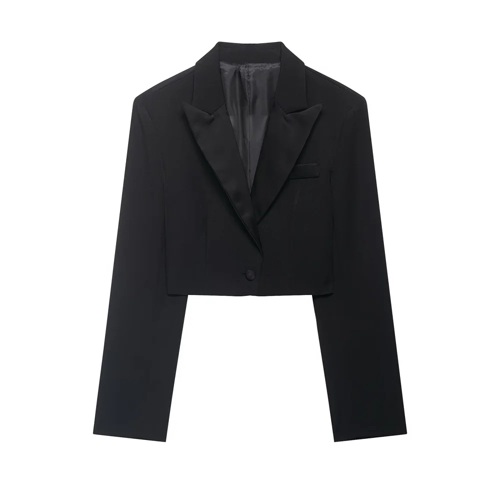 

2026 new women's fashion temperament solid color short style lapel long sleeved one button suit jacket
