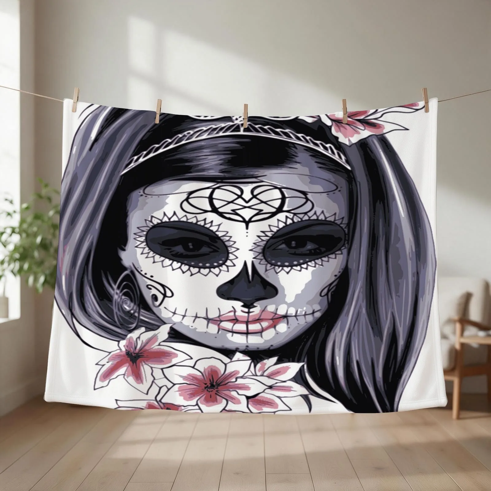 day of the dead Skull (dia de los muertos calavera) Throw Blanket couch cozy soft plush fuzzy picnic outdoor blanket