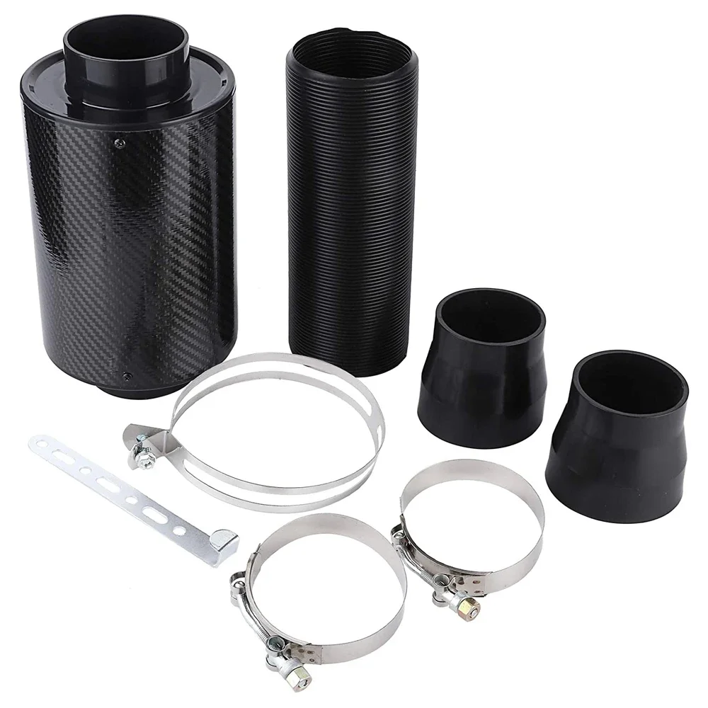 Kit Universal Filtro De Ar Frio Para Carro, Fibra De Carbono, Alimentação Fechada Intake, Tubo De Indução, Kit De Mangueira, Caixa De Entrada De Ar Frio, 76mm, 3 ", 1 Conjunto