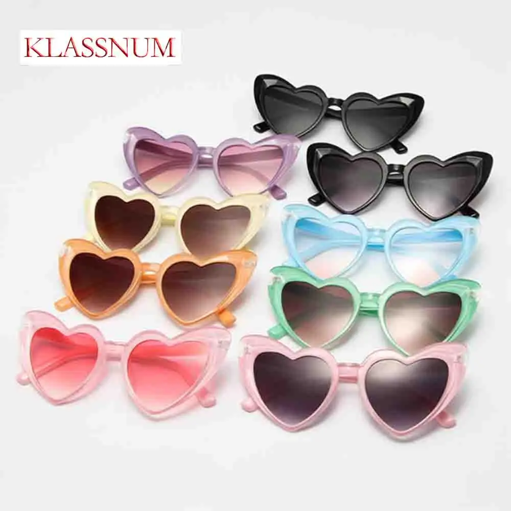

KLASSNUM Vintage Big Frame Heart Sunglasses Women Y2K CatS Eye Jelly Color Shades Candy Female Party Travel Eyewear UV400