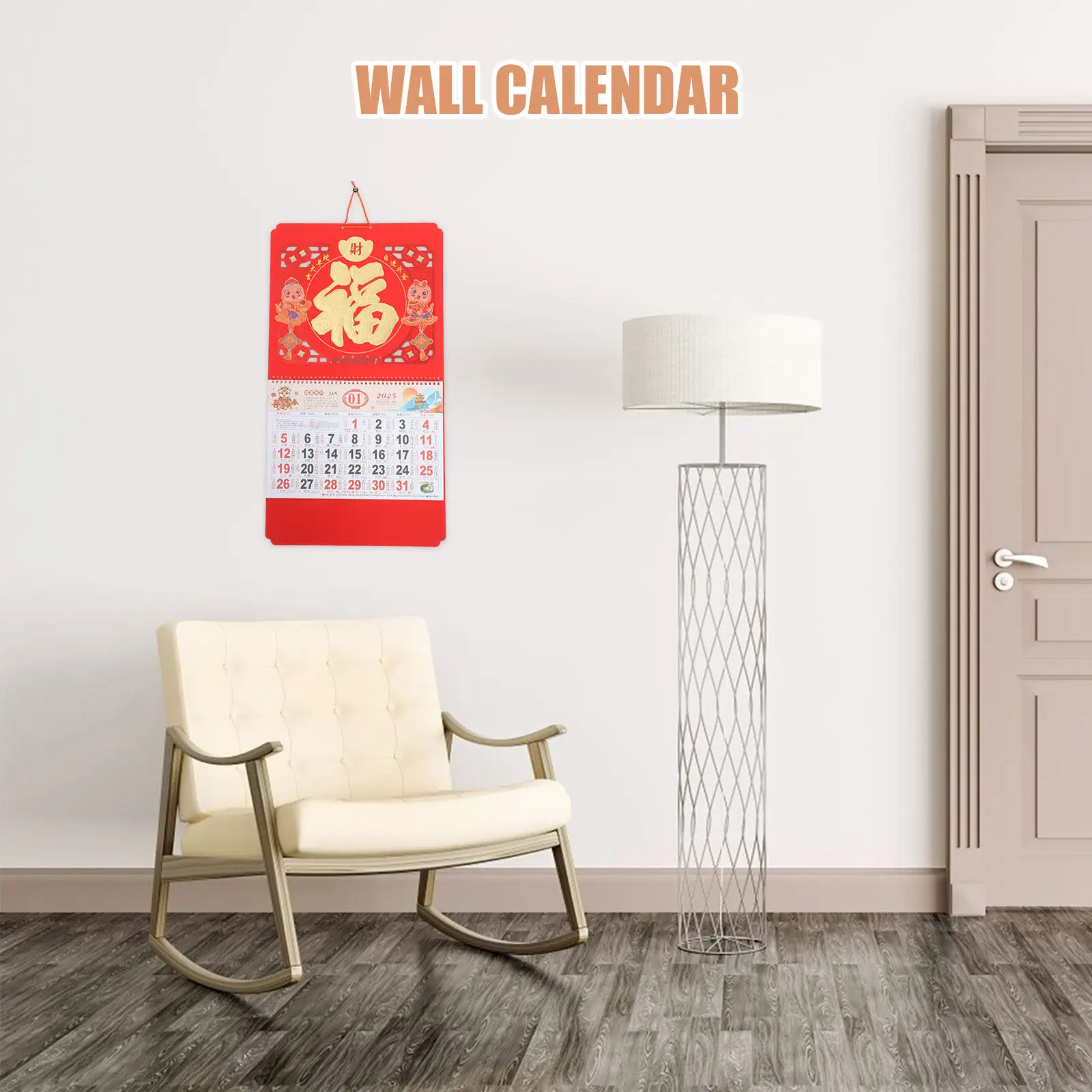 

Fu Character 2025 Year of Snake Hanging Calendar Chinese Wall Calendar Monthly Planner Includes Global and Lunar Holidays